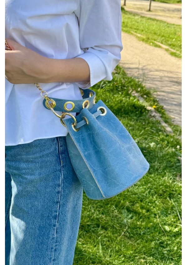 Bolso piel azul denim