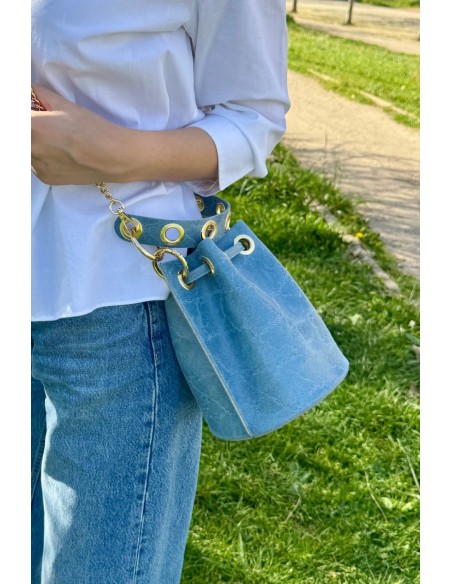 Bolso piel azul denim