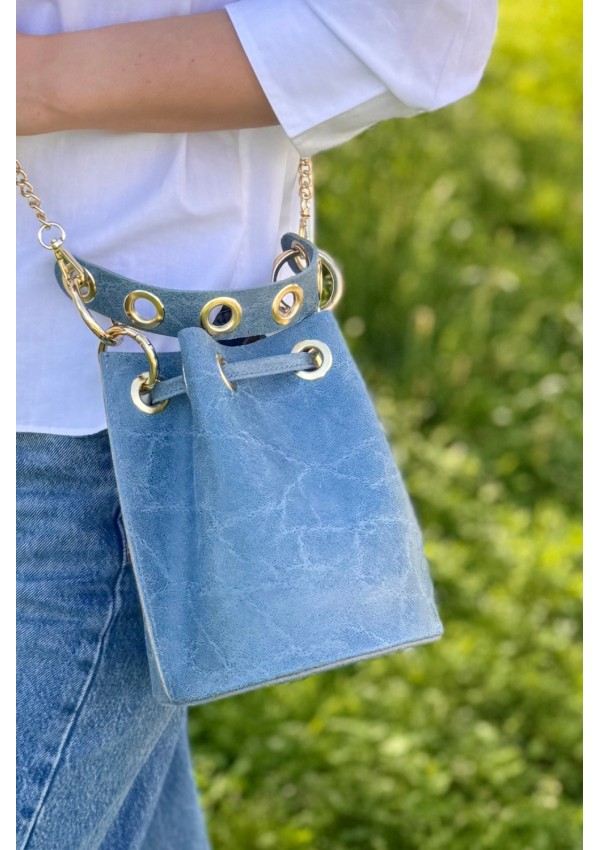 Bolso piel azul denim