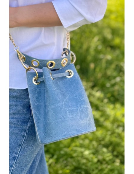 Bolso piel azul denim