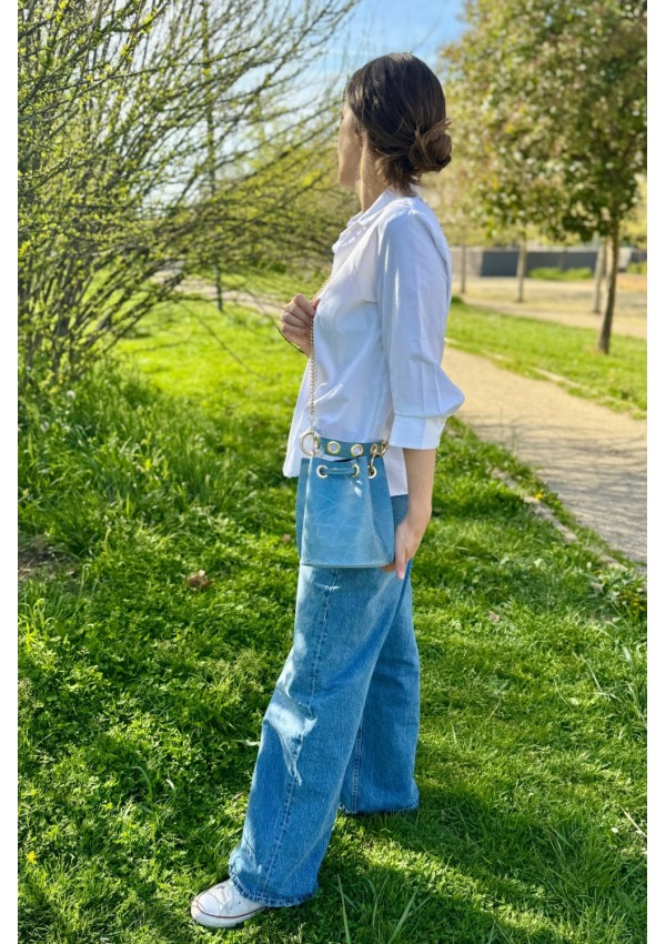 Bolso piel azul denim