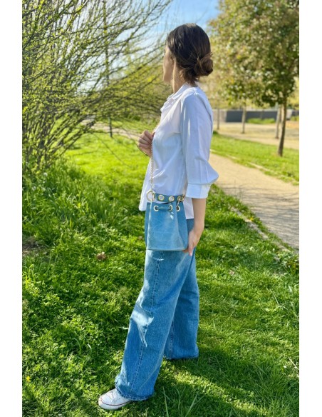 Bolso piel azul denim