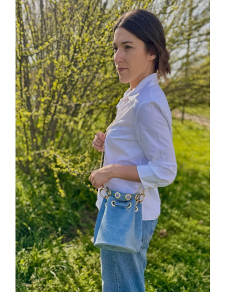 Bolso piel azul denim