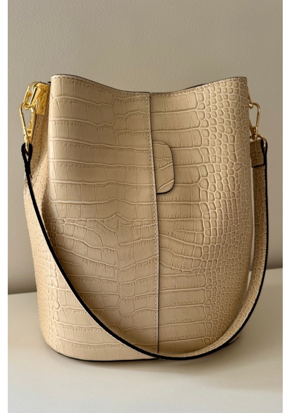 Bolso piel beige pitón