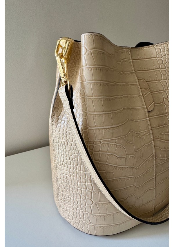 Bolso piel beige pitón