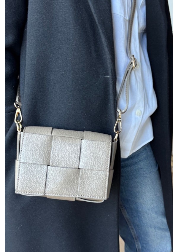 Bolso piel trenzado taupe
