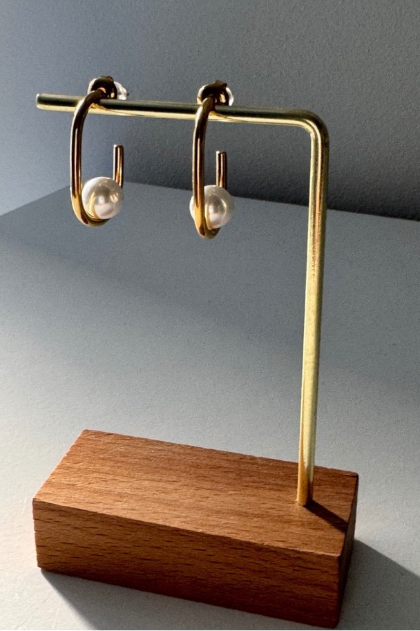 Pendientes acero dorado con perla