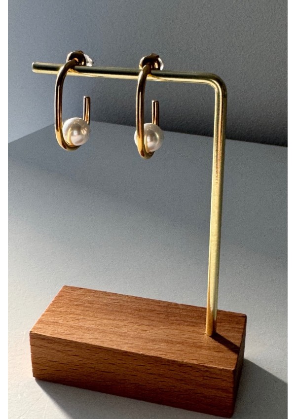 Pendientes acero dorado con perla