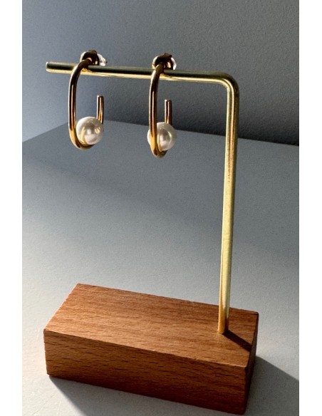 Pendientes acero dorado con perla