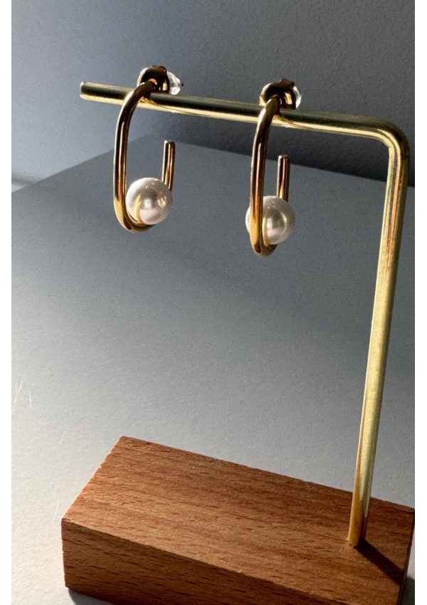 Pendientes acero dorado con perla