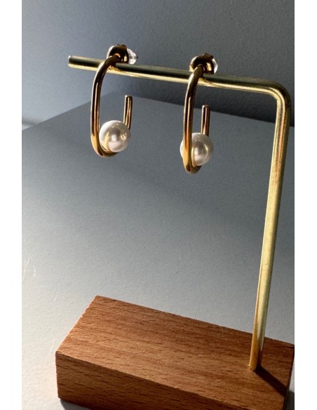 Pendientes acero dorado con perla