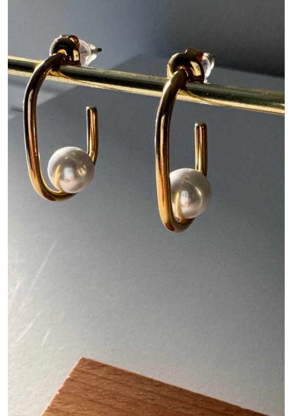 Pendientes acero dorado con perla