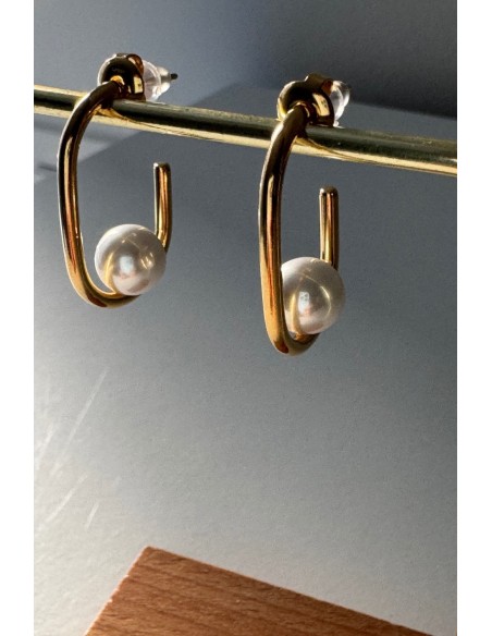 Pendientes acero dorado con perla