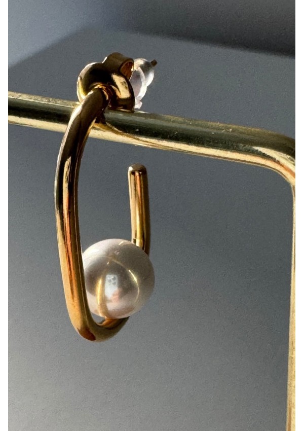 Pendientes acero dorado con perla