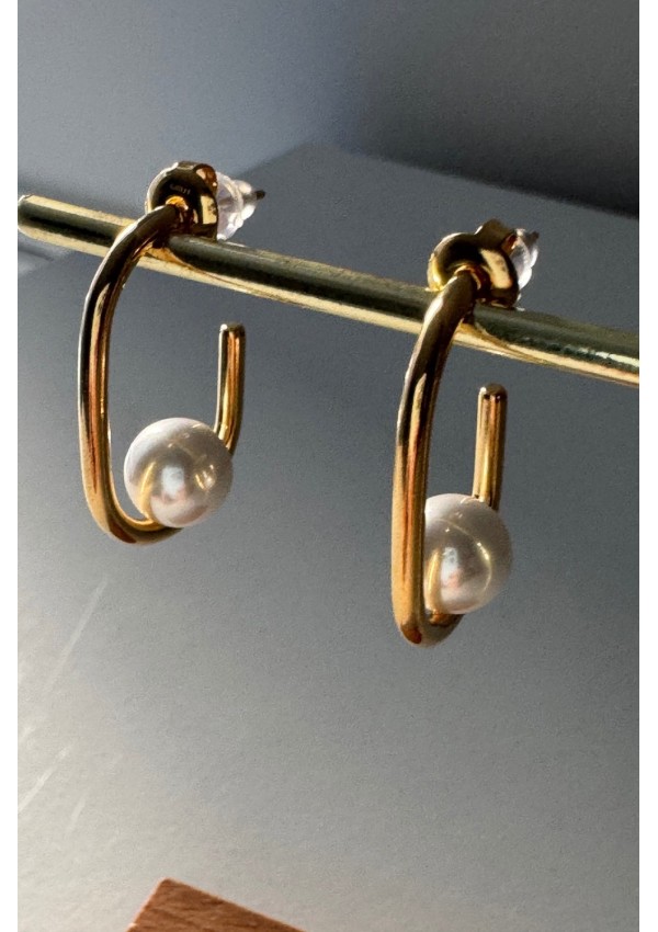 Pendientes acero dorado con perla