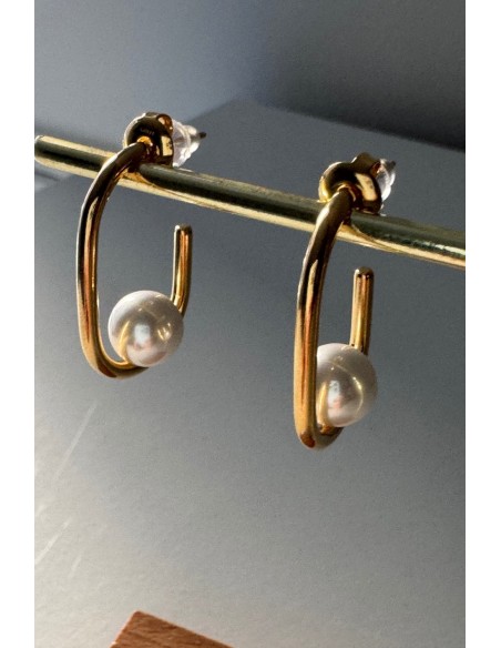 Pendientes acero dorado con perla