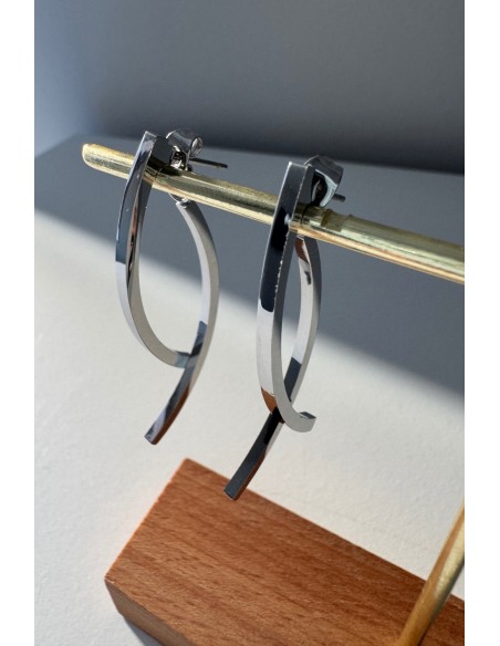 Pendientes acero plateado doble