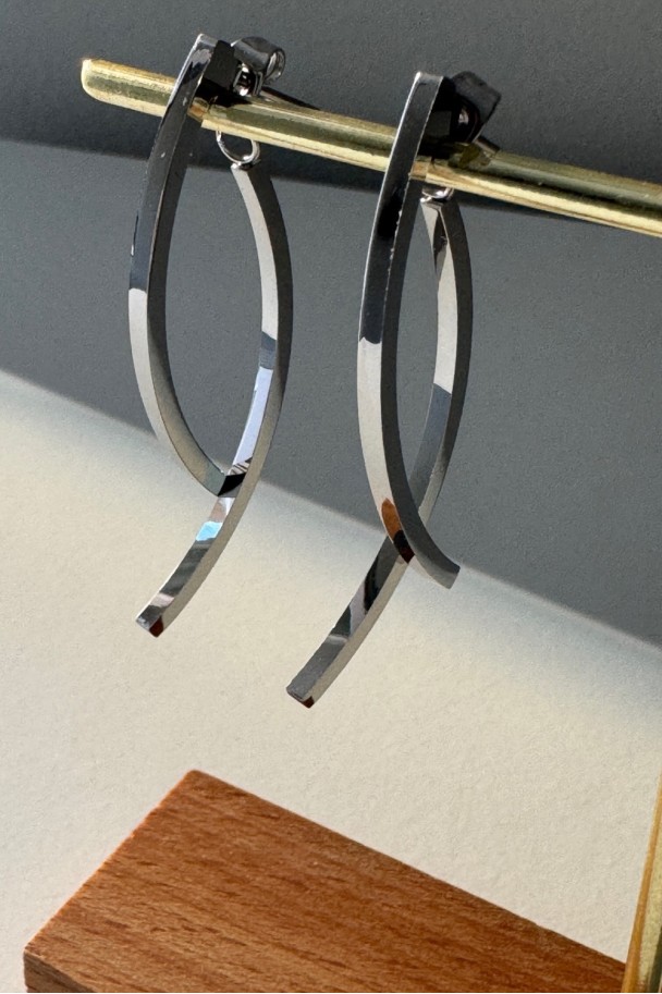 Pendientes acero plateado doble