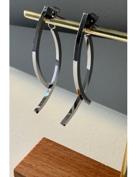 Pendientes acero plateado doble