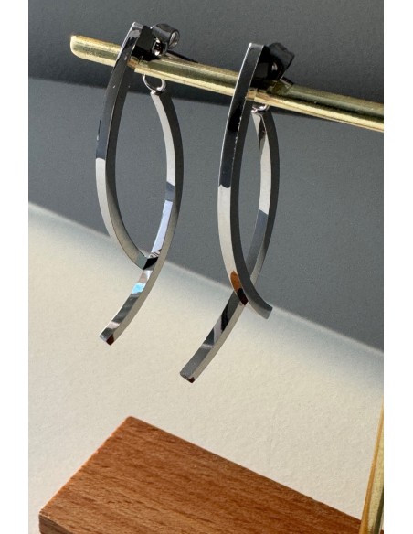 Pendientes acero plateado doble