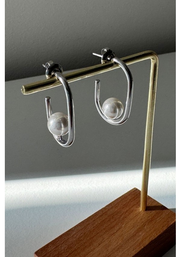 Pendientes acero plateado con perla