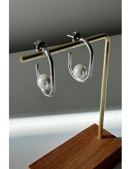 Pendientes acero plateado con perla