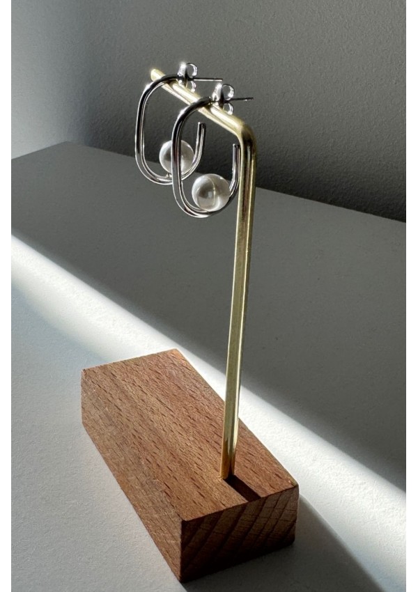 Pendientes acero plateado con perla