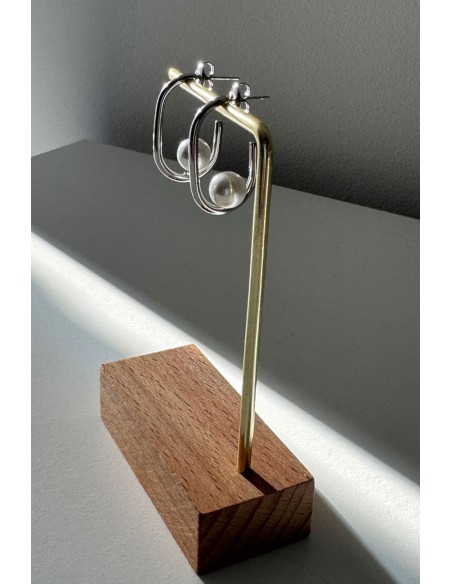 Pendientes acero plateado con perla