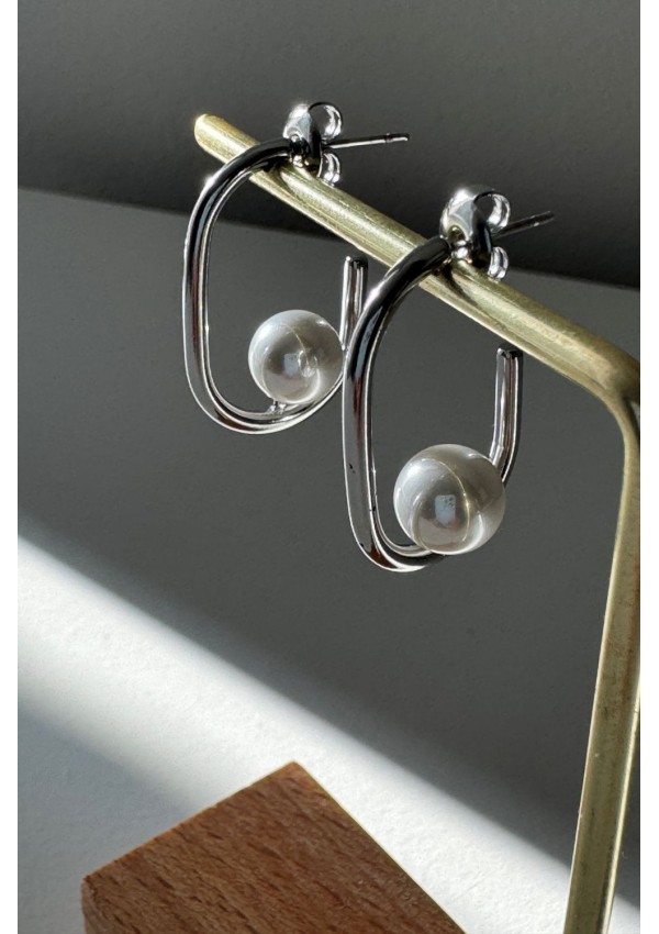 Pendientes acero plateado con perla