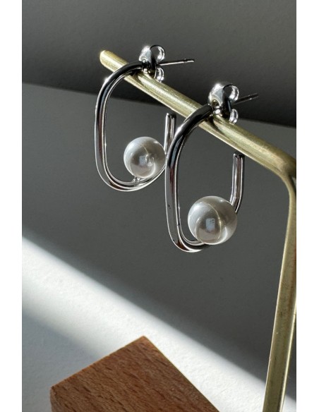 Pendientes acero plateado con perla