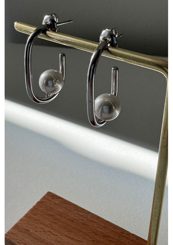 Pendientes acero plateado con perla