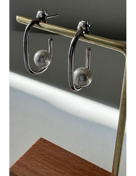 Pendientes acero plateado con perla