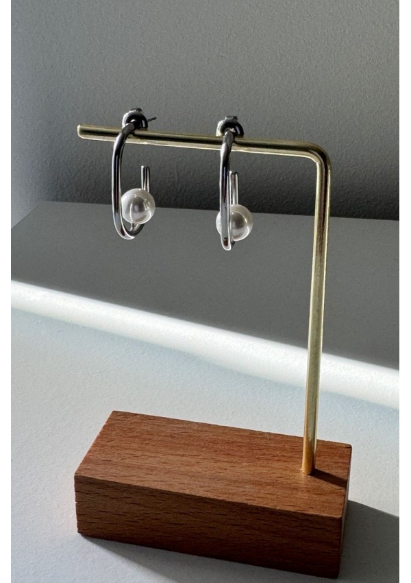 Pendientes acero plateado con perla