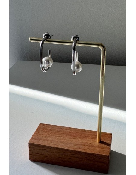 Pendientes acero plateado con perla