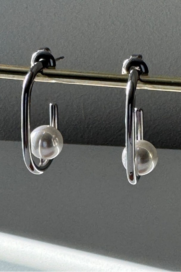Pendientes acero plateado con perla