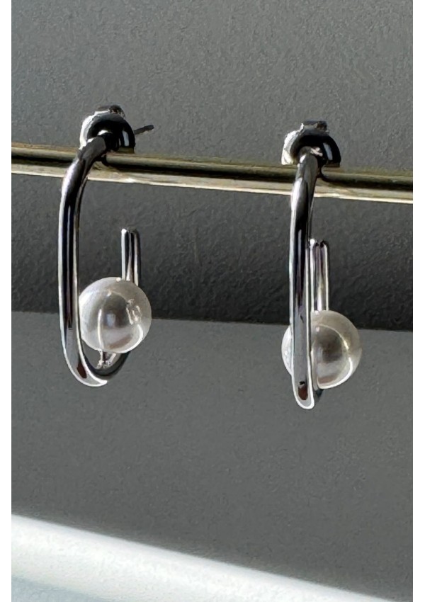 Pendientes acero plateado con perla