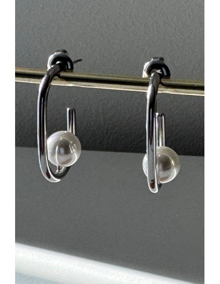 Pendientes acero plateado con perla