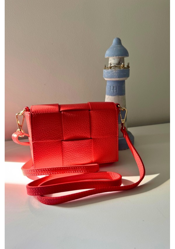 Bolso piel trenzado rojo