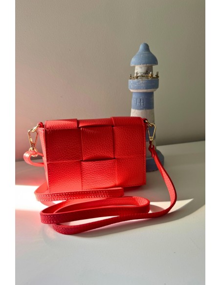 Bolso piel trenzado rojo