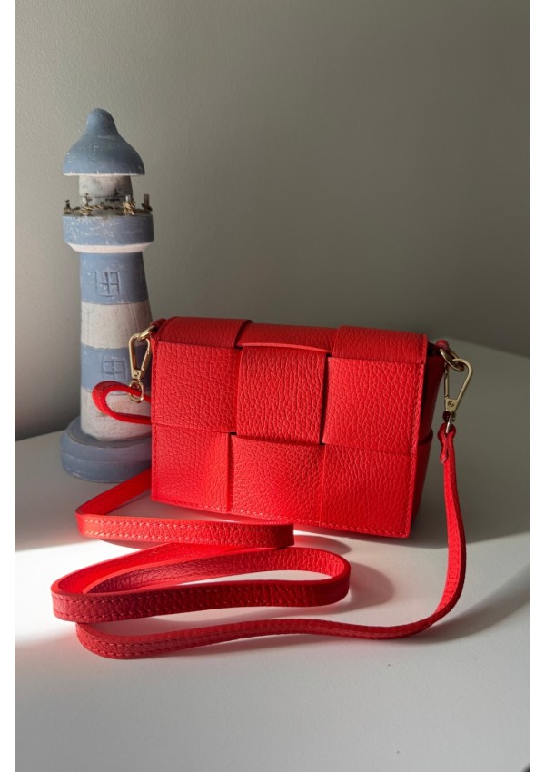 Bolso piel trenzado rojo