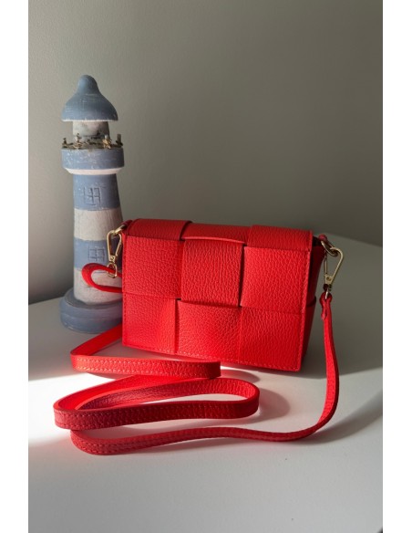 Bolso piel trenzado rojo