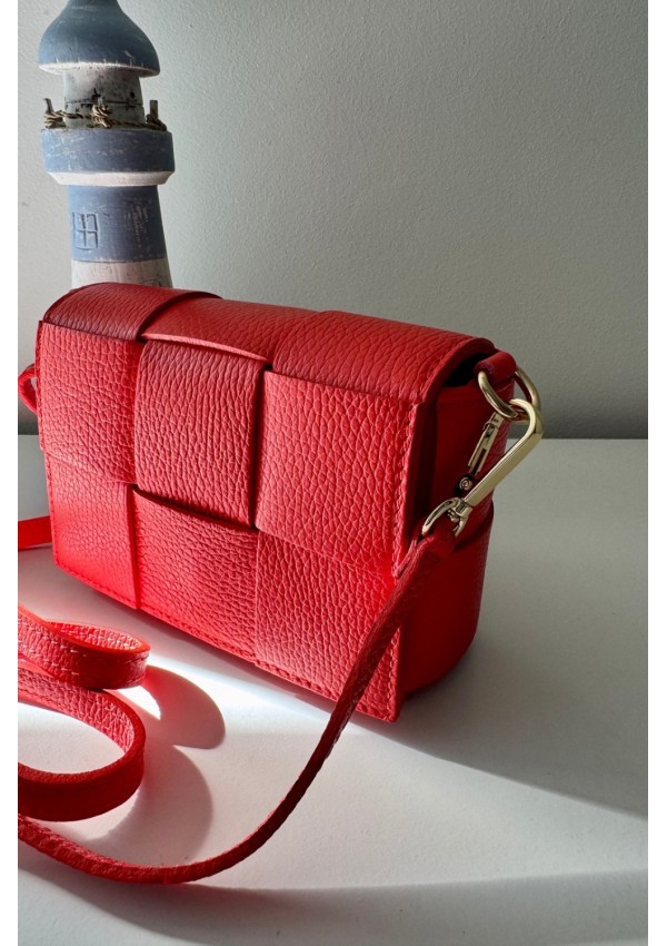 Bolso piel trenzado rojo