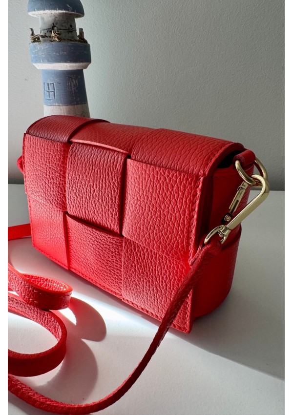 Bolso piel trenzado rojo