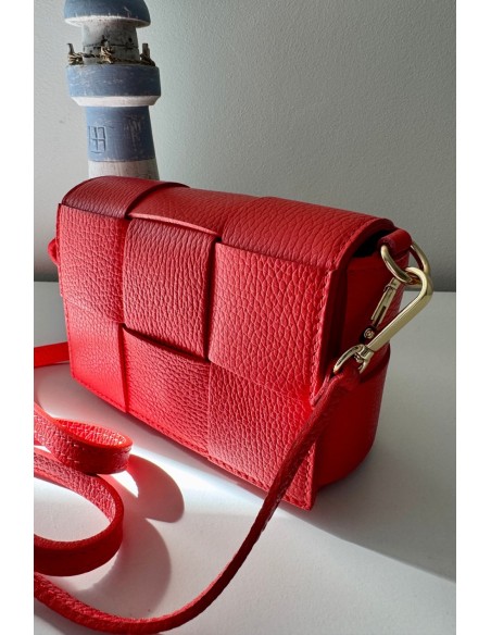 Bolso piel trenzado rojo