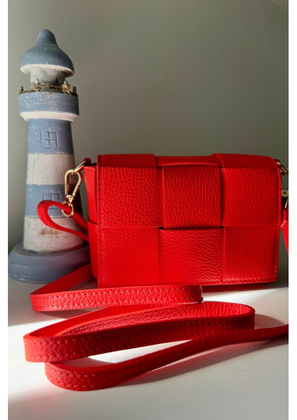 Bolso piel trenzado rojo