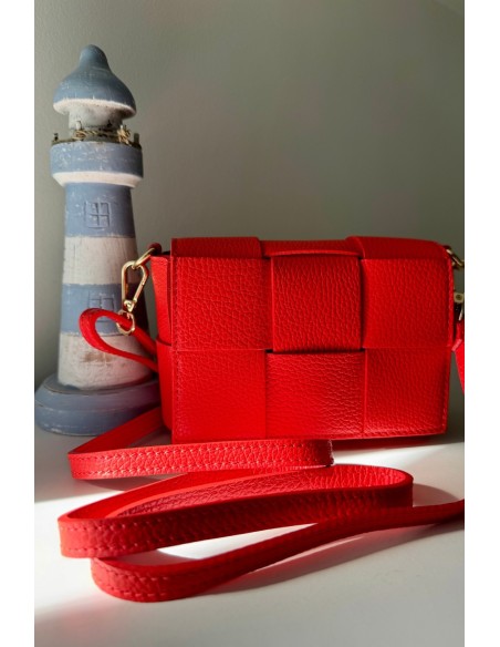 Bolso piel trenzado rojo