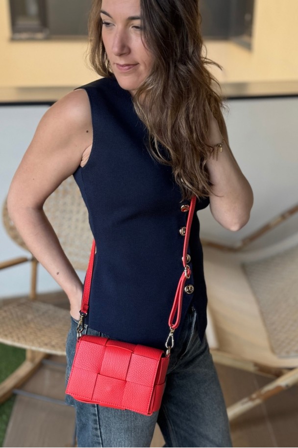 Bolso piel trenzado rojo