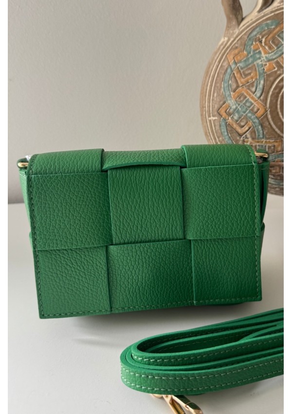 Bolso piel trenzado verde