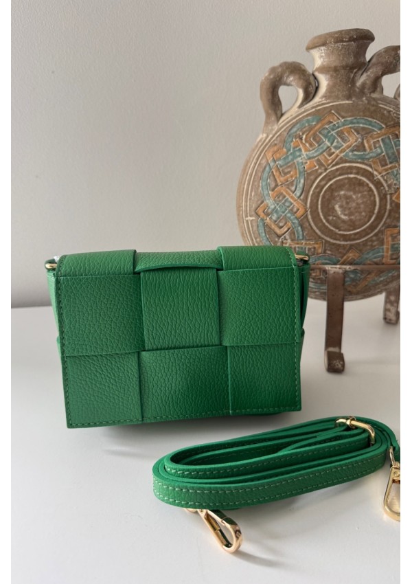 Bolso piel trenzado verde