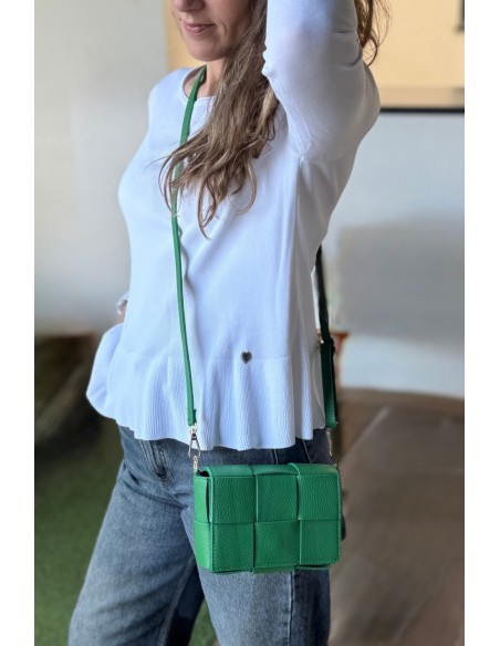 Bolso piel trenzado verde
